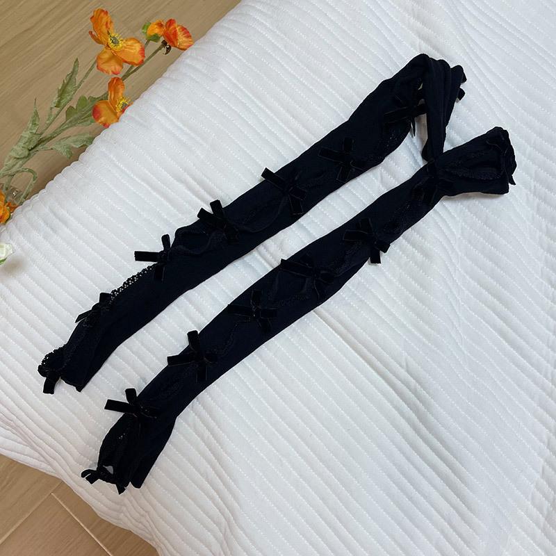 Lace bowknot hollow out contrast gloves