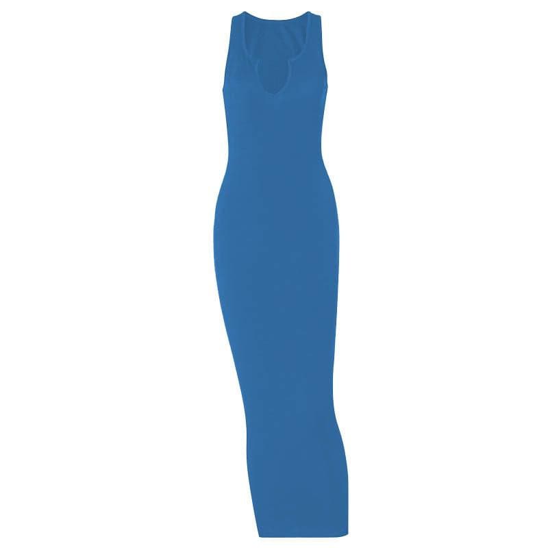 Ribbed notch neck sleeveless low cut solid maxi dress  | red tango dress