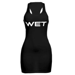 U neck “WETâ€?print sleeveless tank mini dress