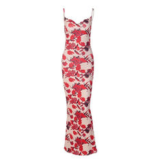 Backless cowl neck v neck contrast print cami maxi dress  | red tango dress