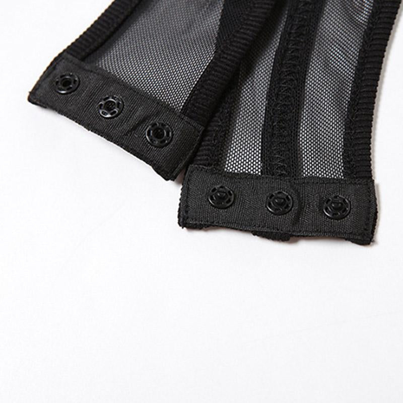 Hollow out long sleeve gloves button mesh bodysuit