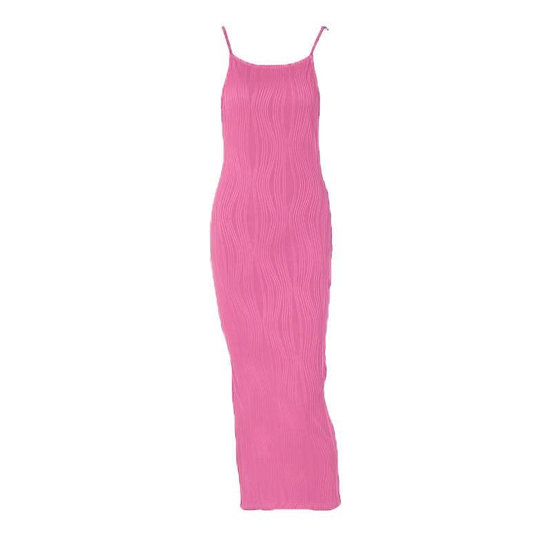Textured slit backless solid cami midi dress  | red tango dress