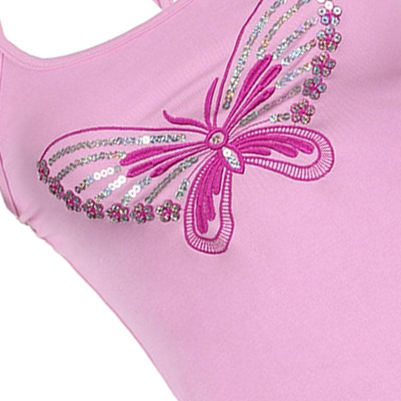 Halter backless glitter embroidery butterfly pattern top