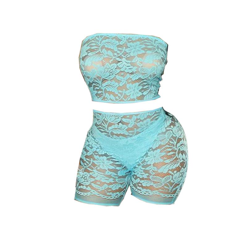 Lace see through solid tube pant set