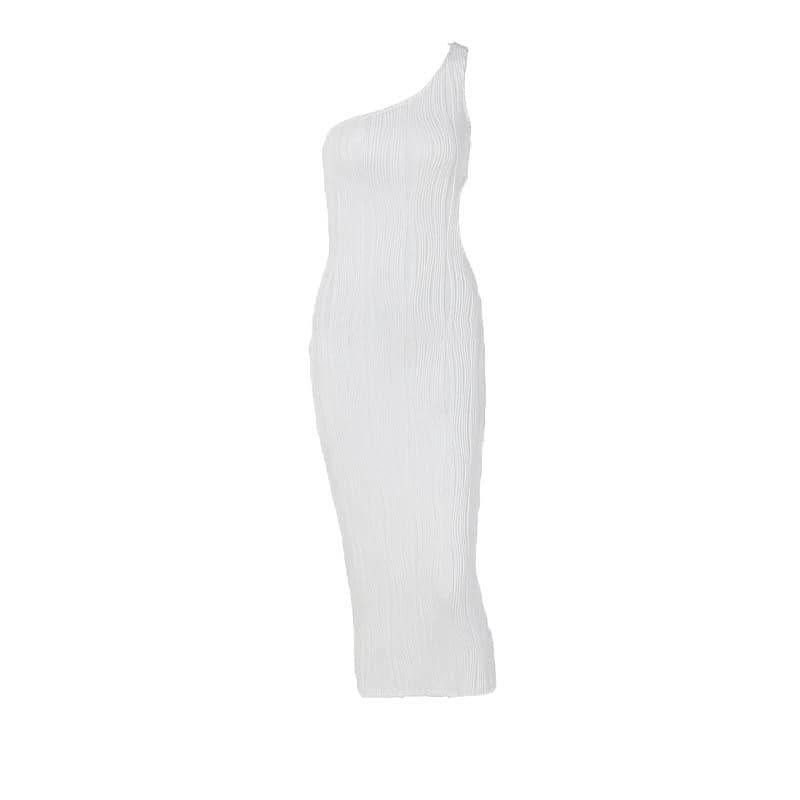 Textured one shoulder irregular hollow out solid midi dress  | red tango dress