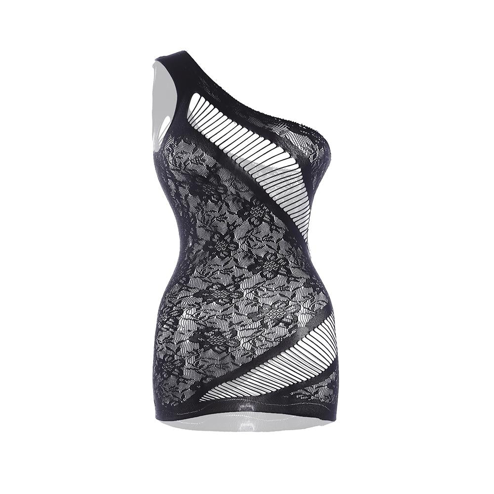 One shoulder lace irregular solid mini dress