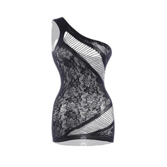 One shoulder lace irregular solid mini dress