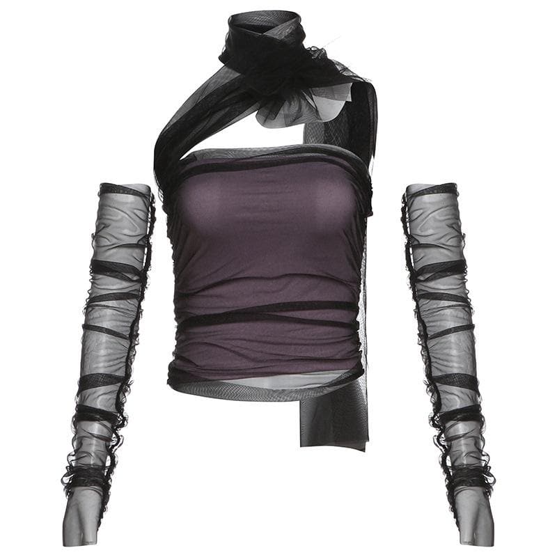 Halter off shoulder gloves mesh top