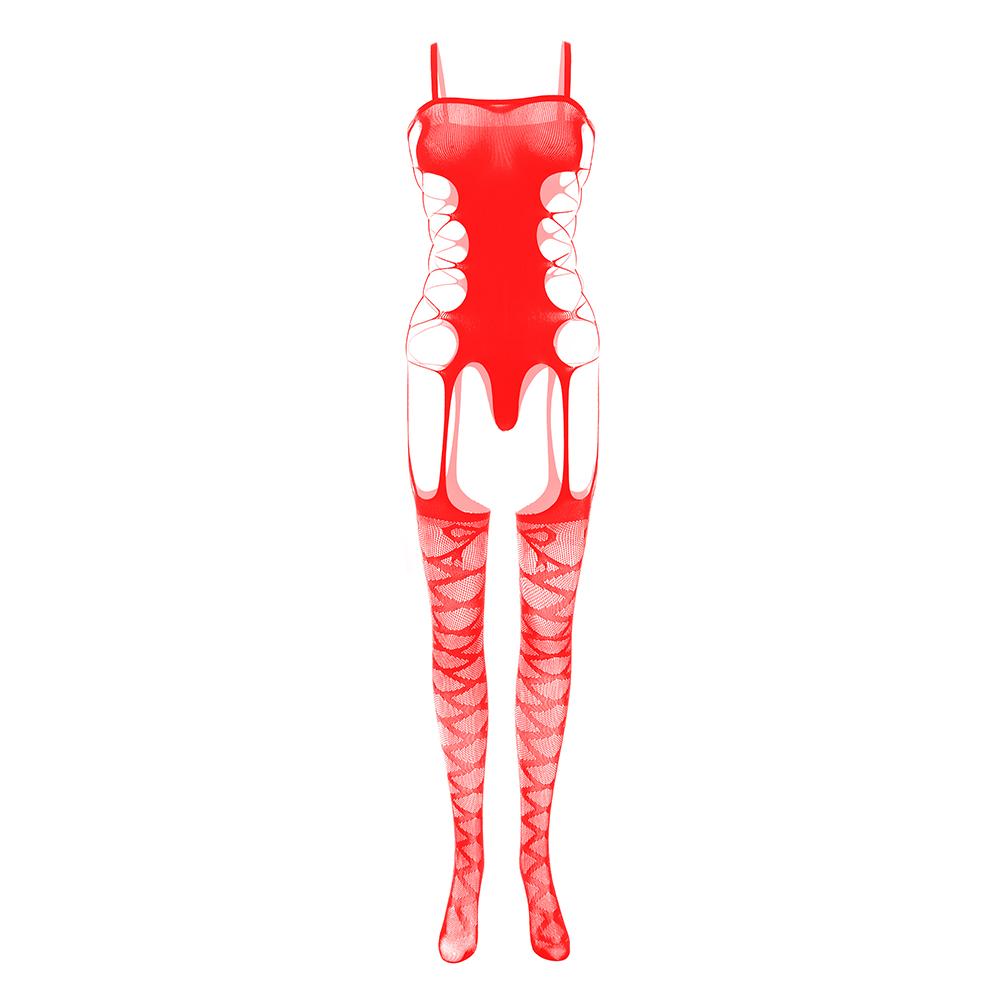 Hollow out bandage solid open crotch suspender bodystocking