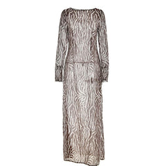 Sheer mesh see through zebra print long sleeve zip-up contrast maxi dress  | red tango dress  | samba dress