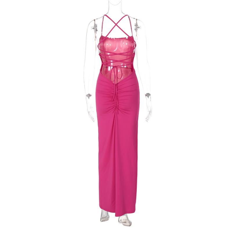 High slit ruched cross back solid cami maxi dress  | red tango dress  | black rave dress