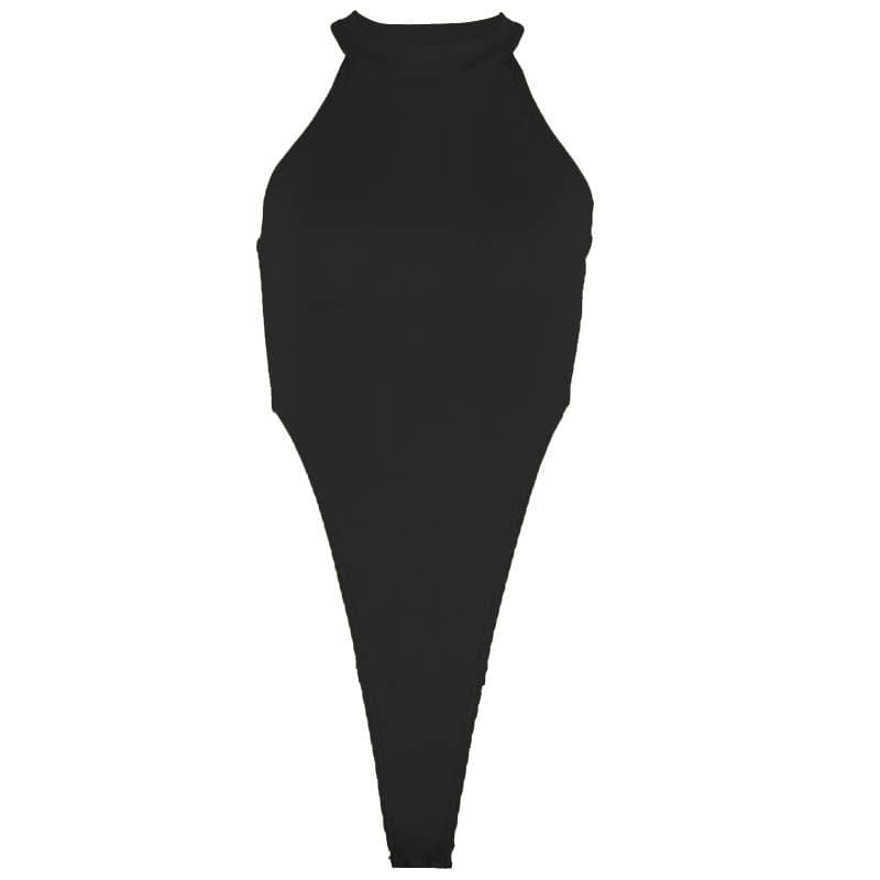 Sleeveless halter solid bodysuit