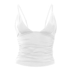 Ruched v neck solid backless cami top