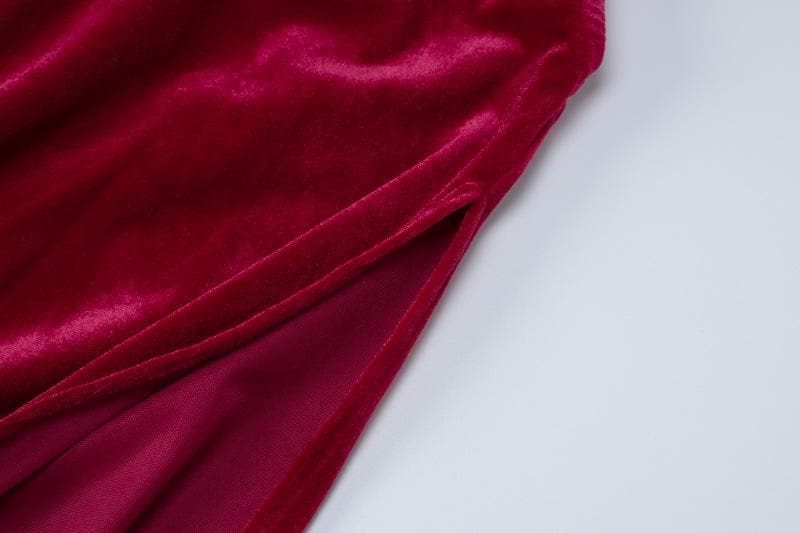 Velvet solid o ring hollow out slit backless maxi dress  | red tango dress