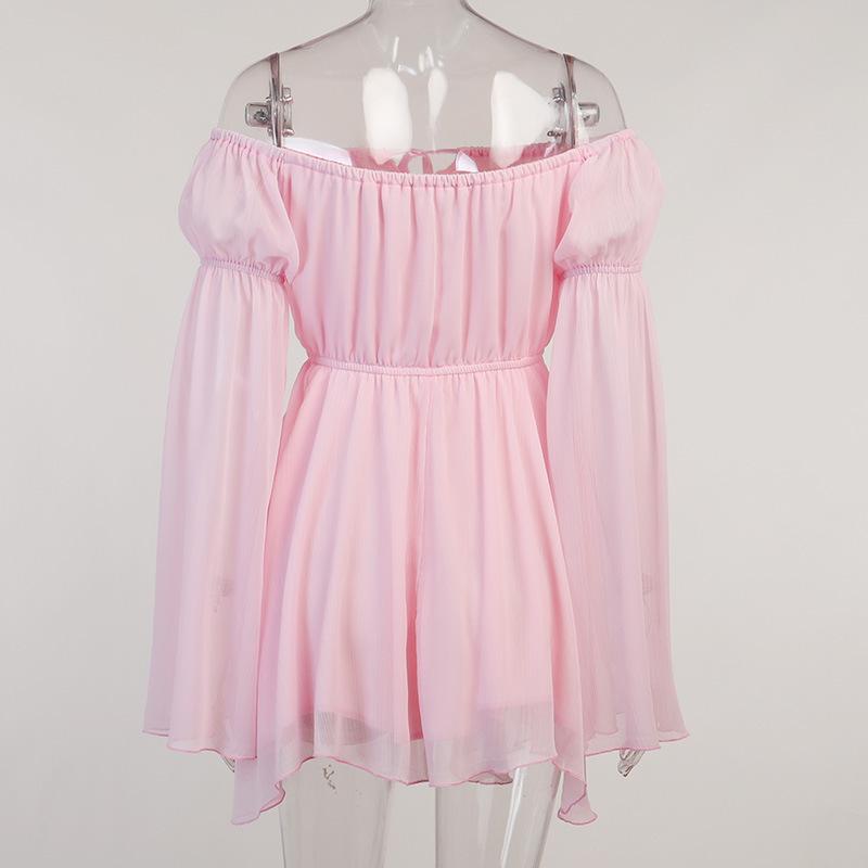 Off shoulder long flared self tie mini dress