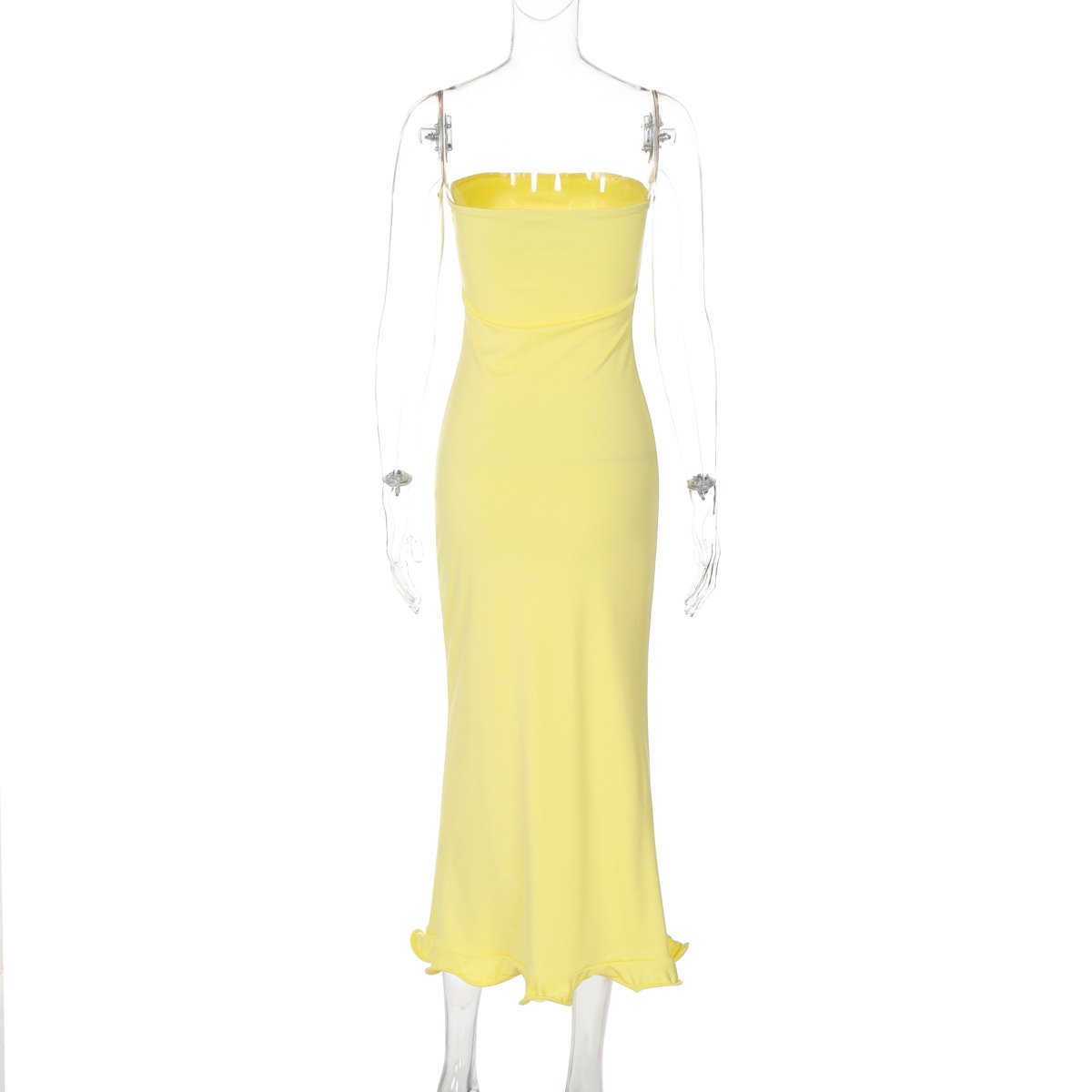 Backless solid ruffle tube maxi dress