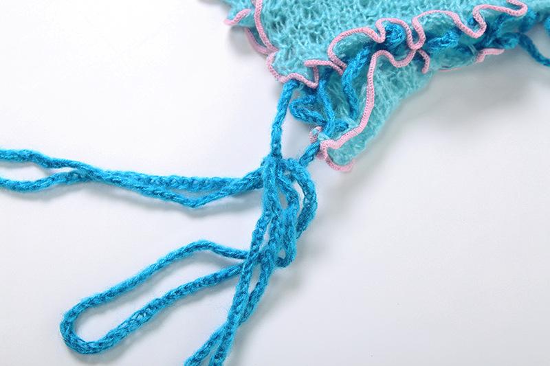 Lace up knitted irregular ruffle tube top