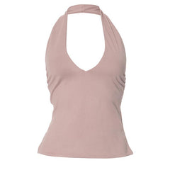 Halter v neck ruched slit backless top