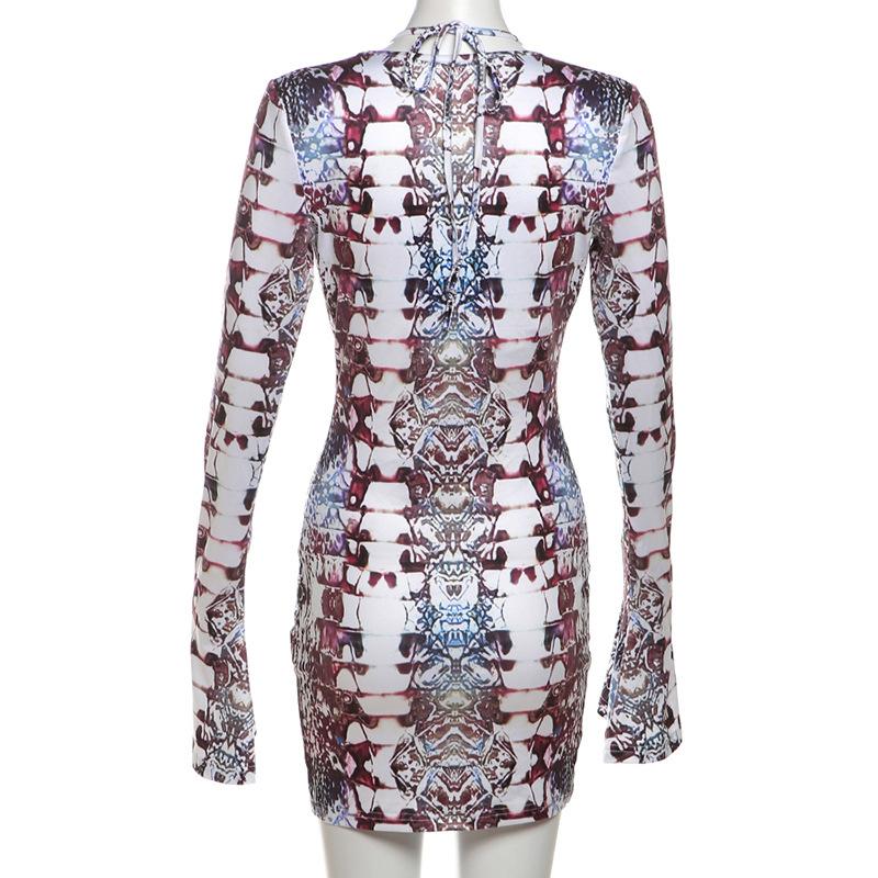 Halter long sleeve abstract 2 piece mini dress