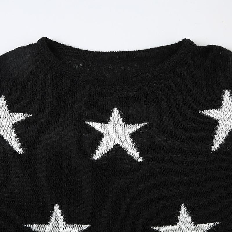 Five-pointed star pattern long sleeve sweater top