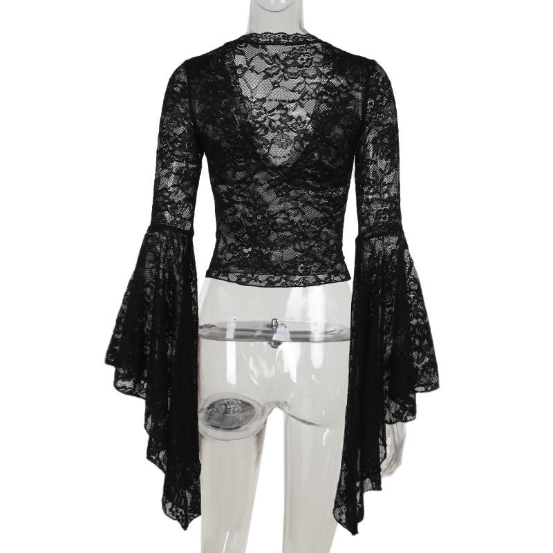 Long sleeve v neck lace top