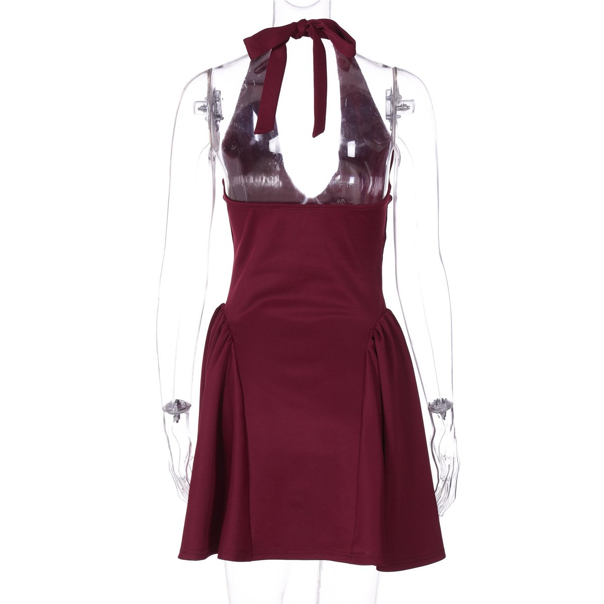Halter v neck solid backless mini dress