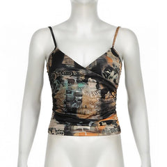 V neck abstract backless cami top
