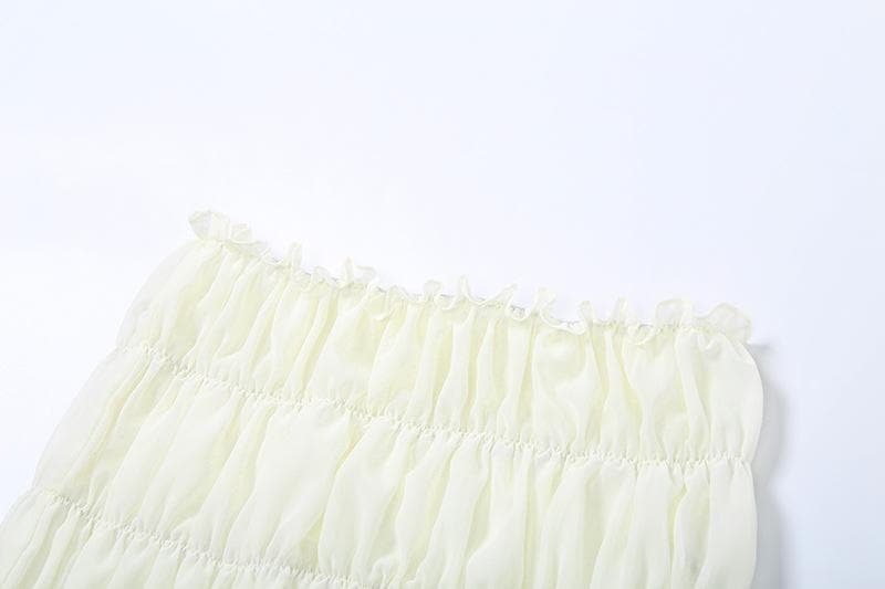 Ruffle ruched solid cami mini skirt set