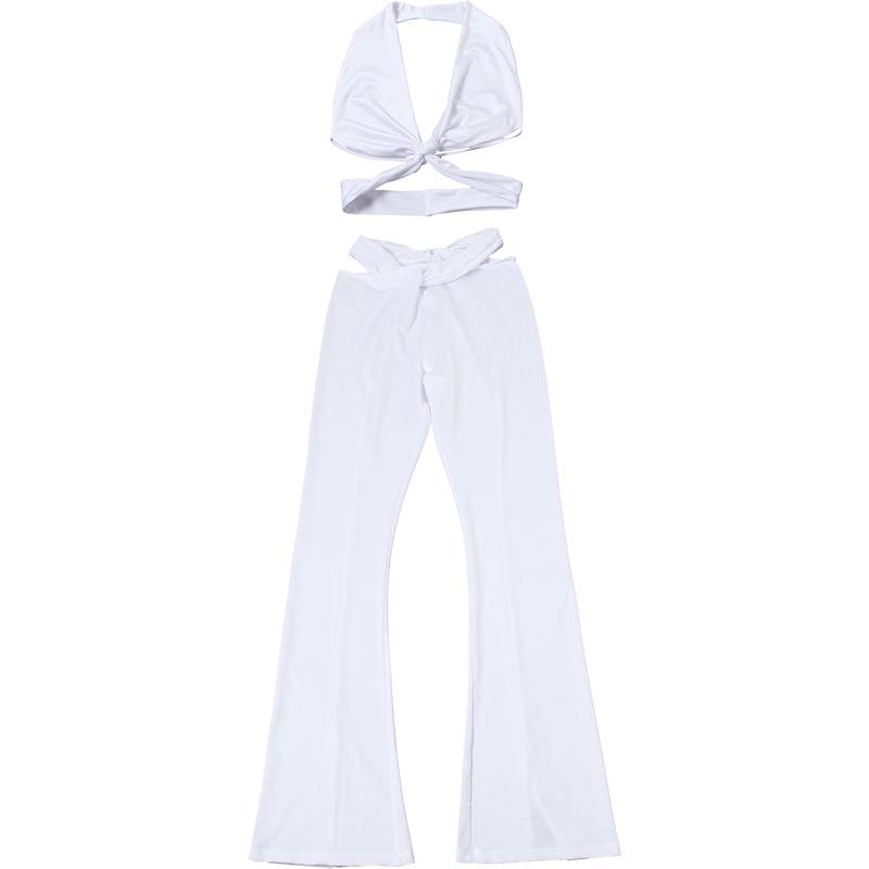 Halter v neck cross front backless hollow out pant set