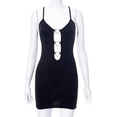 Heart ring hollow out cross back dress  | black rave dress  | black rave dress