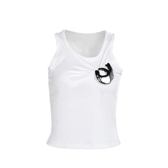 Metal applique ruched solid tank top