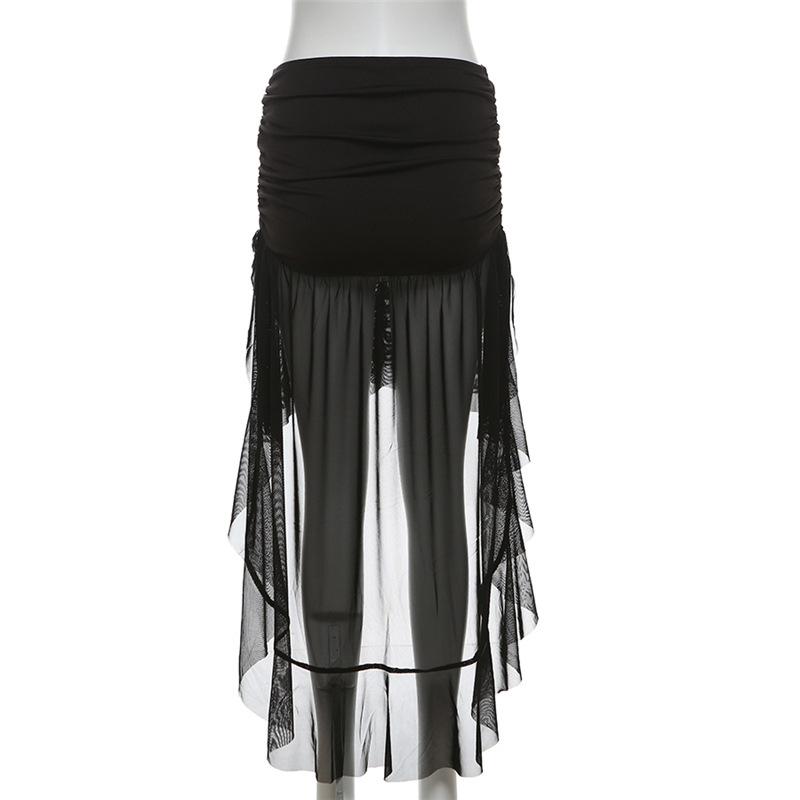 Ruched ruffle mesh mini skirt
