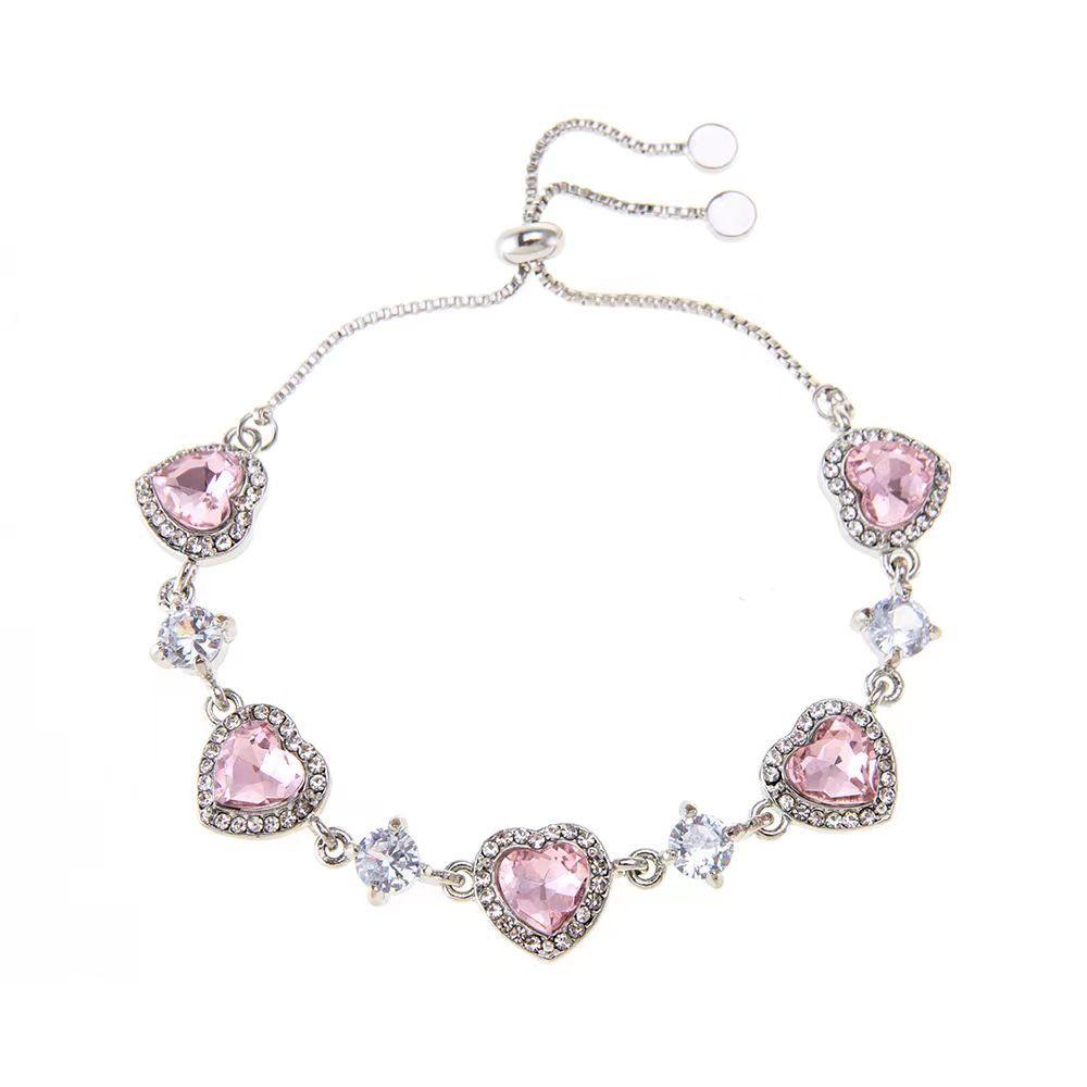 Pink heard rhinestone adjustable bracelet