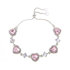 Pink heard rhinestone adjustable bracelet