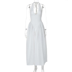 Halter v neck ruched knotted midi dress
