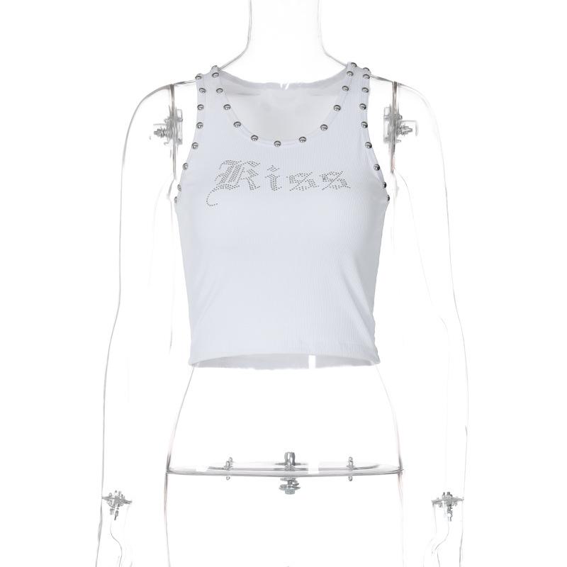 U neck beaded ribbed "kiss" pattern tank top
