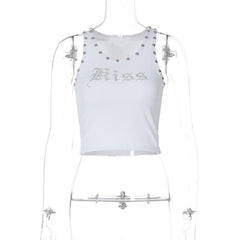 U neck beaded ribbed "kiss" pattern tank top