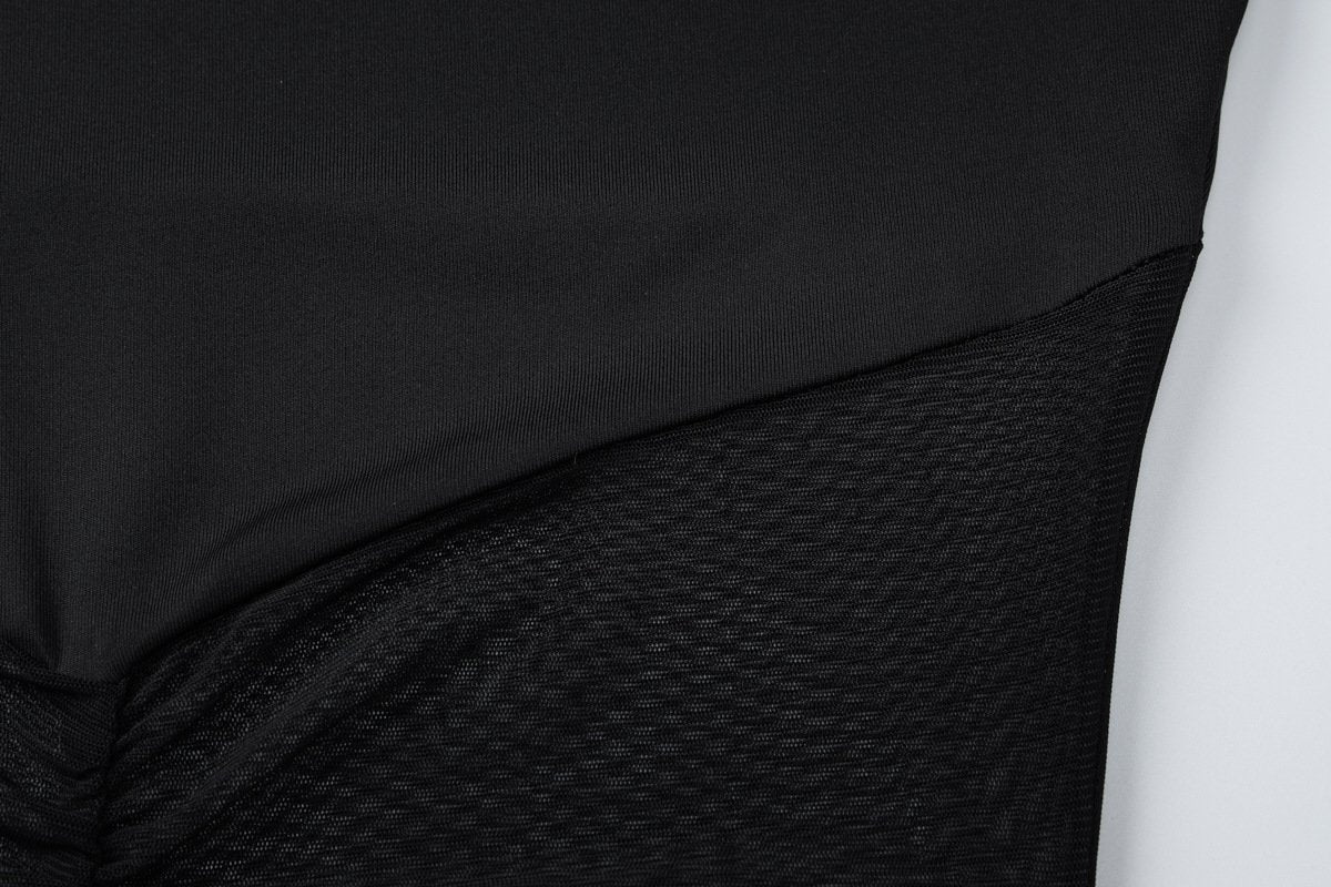 Long sleeve crewneck mesh patchwork maxi dress