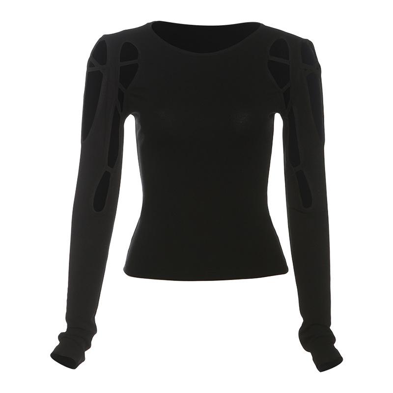 Long sleeve web hollow out top