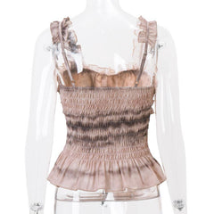 Ruffle tie dye smocked sweetheart neck cami top