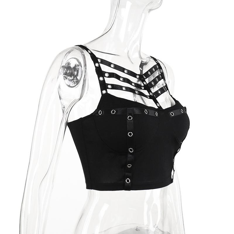Hollow out backless solid sleeveless crop top