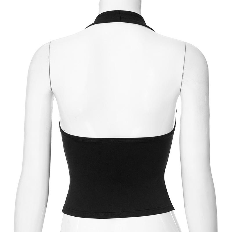 Halter v neck o ring backless top