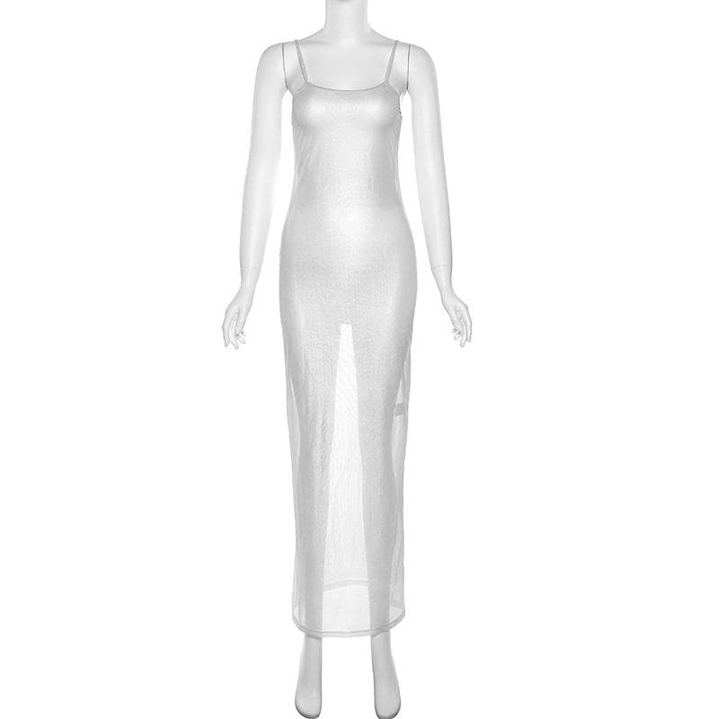 Sheer mesh see through backless solid cami maxi dress  | samba dress