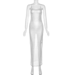 Sheer mesh see through backless solid cami maxi dress  | samba dress