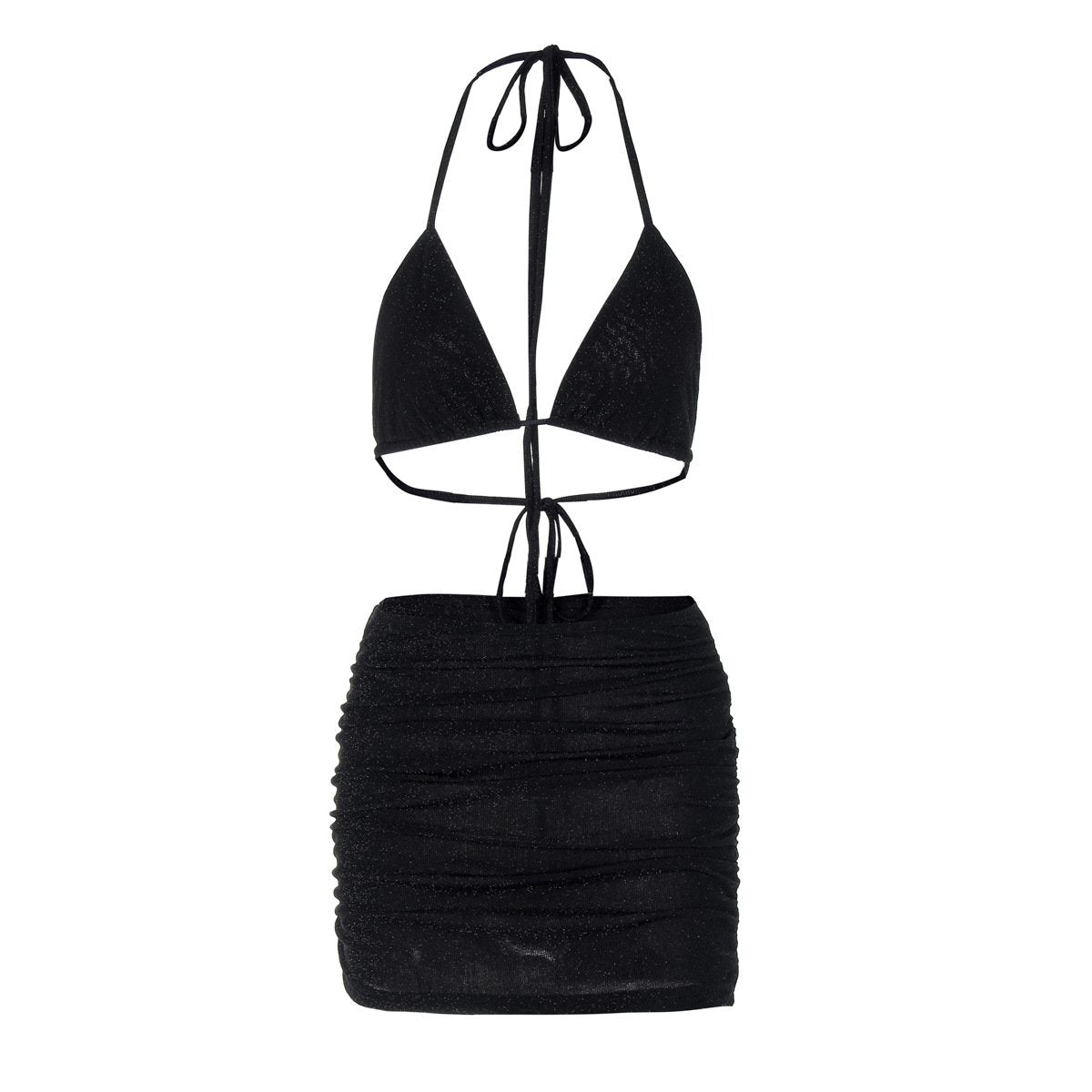 Halter long sleeve glitter 3 piece mini skirt set