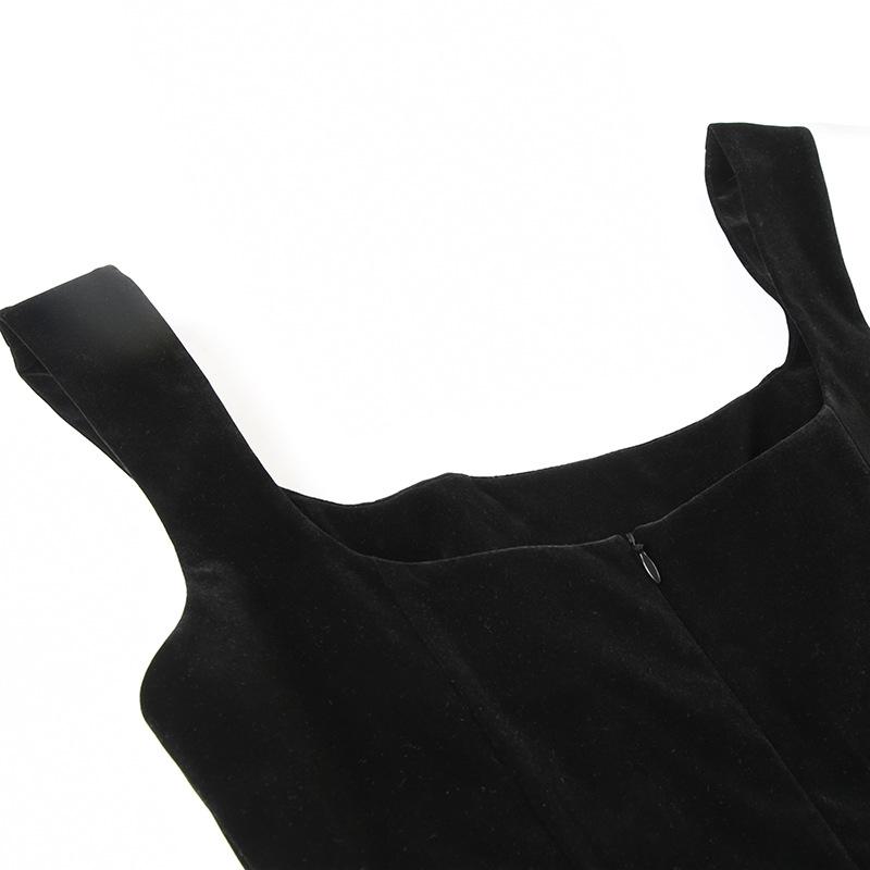 Square neck velvet zip-up cami mini dress