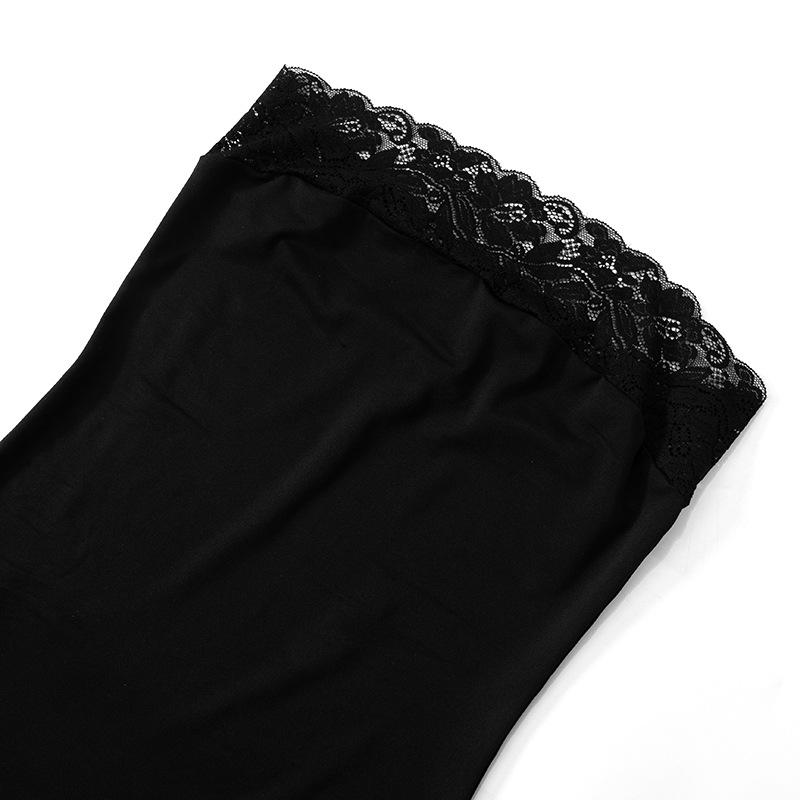 Off shoulder long sleeve mesh lace hem tube maxi dress