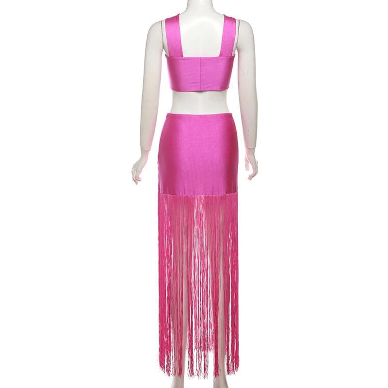 Ruched knotted tassels metallic cami mini dress  | red tango dress