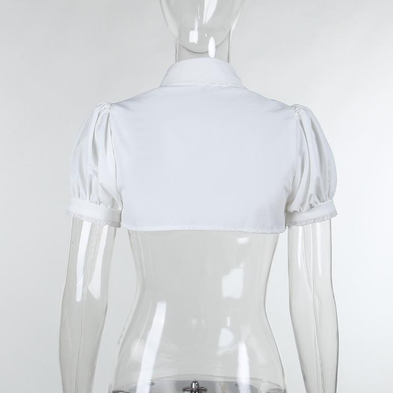 Puff sleeve solid button shrug top