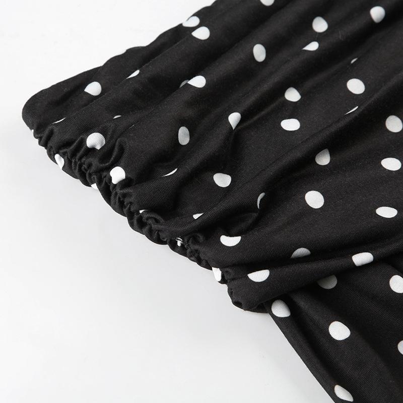 Polka dot off shoulder long sleeve ruched top
